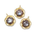 17mm Gold Bezel CZ & Platinum Moonstone Floral Coin Pendant 1 focal beads