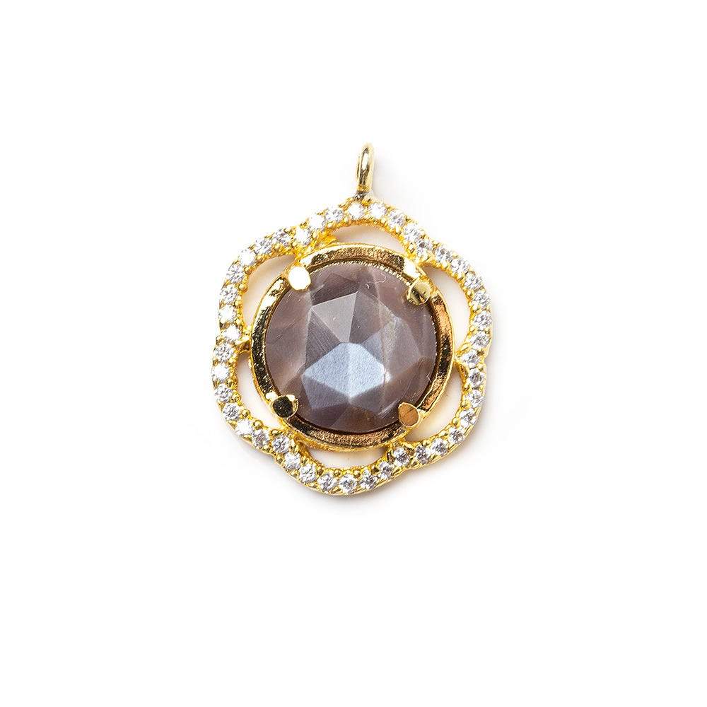17mm Gold Bezel CZ & Platinum Moonstone Floral Coin Pendant 1 focal beads