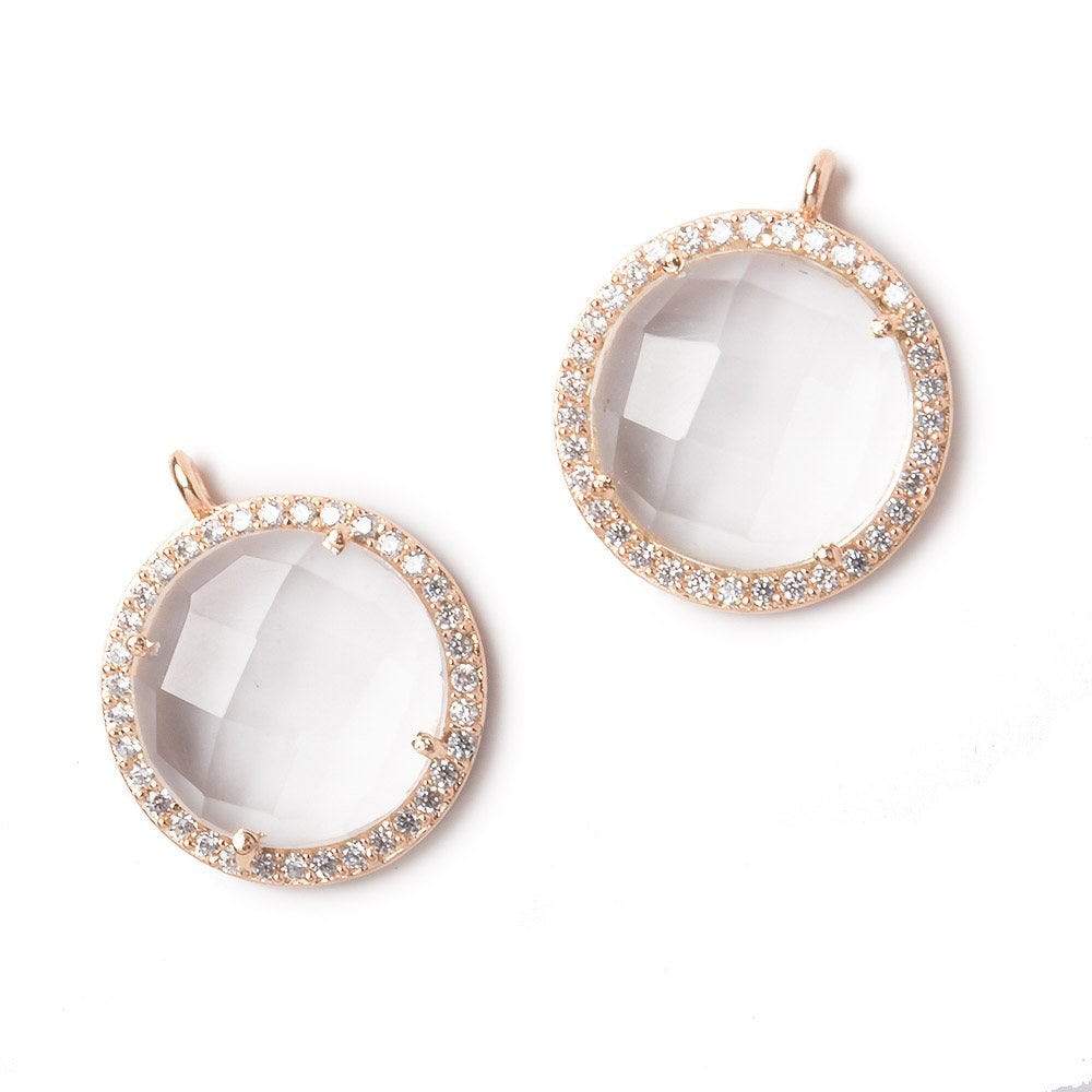 17mm Rose Gold Bezel White CZ and Crystal Quartz Coin Pendant 1 focal bead