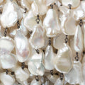 17x12-19x14mm Off White Keshi Pearl Black Gold .925 Silver Chain 2.5ft