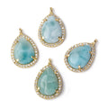 17x13.5mm Gold Bezel White CZ and Larimar Pear Pendant 1 focal piece