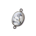 17x13mm Black Gold .925 Bezel Dendritic Opal Faceted Oval Connector 1 piece