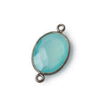 17x13mm Black Gold .925 Bezel Sea Chalcedony Faceted Oval Connector 1 piece
