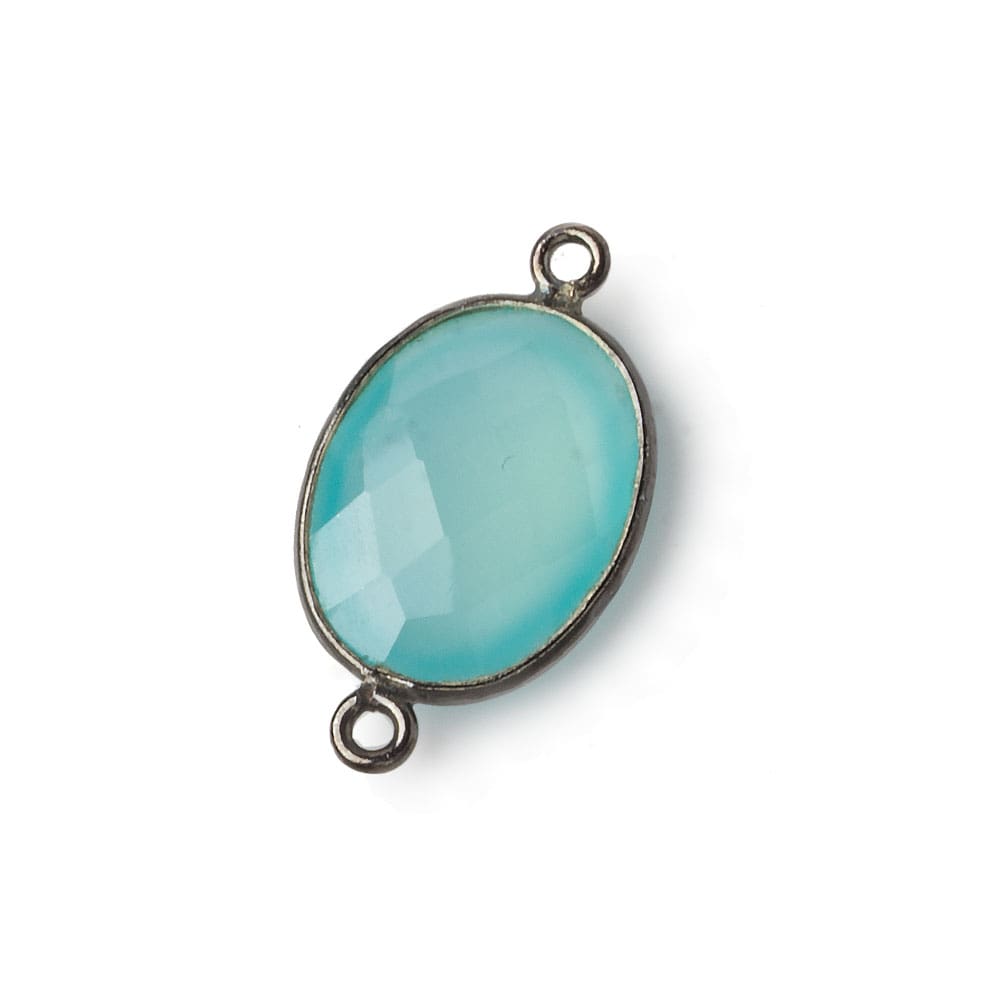 17x13mm Black Gold .925 Bezel Sea Chalcedony Faceted Oval Connector 1 piece