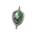 17x13mm Black Gold Bezel White CZ & Ruby in Zoisite Shield Connector 1 focal bead