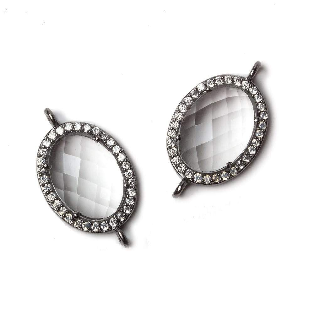19x15mm Black Gold Bezeled CZ & Crystal Quartz Oval Connector 1 pc
