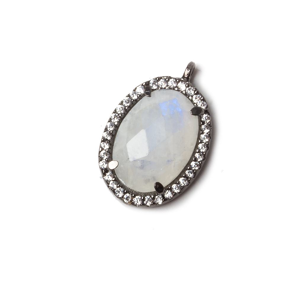 17x13mm Black Gold Bezeled CZ & Rainbow Moonstone Oval Pendant 1 pc
