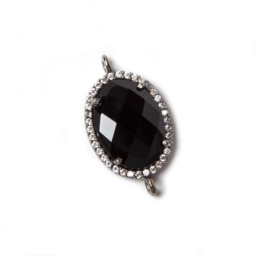 17x13mm Black Gold Bezeled White CZ & Black Chalcedony Oval Connector 1 pc