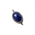17x13mm Black Gold Bezeled White CZ & Lapis Lazuli Oval Connector 1 pc