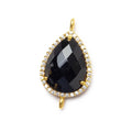 17x13mm Vermeil Bezeled White CZ and Black Chalcedony Pear Connector 1 piece
