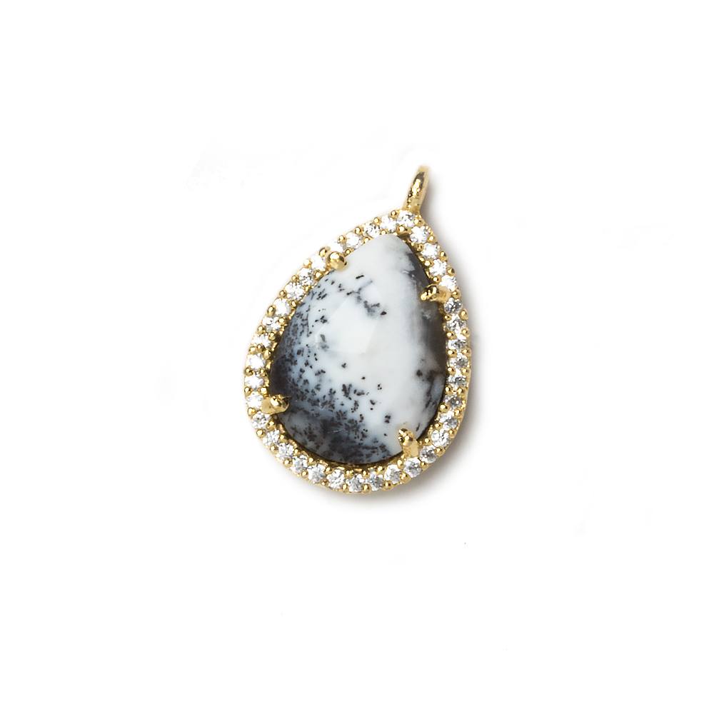 17x13mm Vermeil Bezeled White CZ and Dendritic Opal Pear Pendant 1 piece