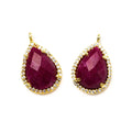 17x13mm Gold Bezeled White CZ and Red Aventurine Pear Pendant 1 piece