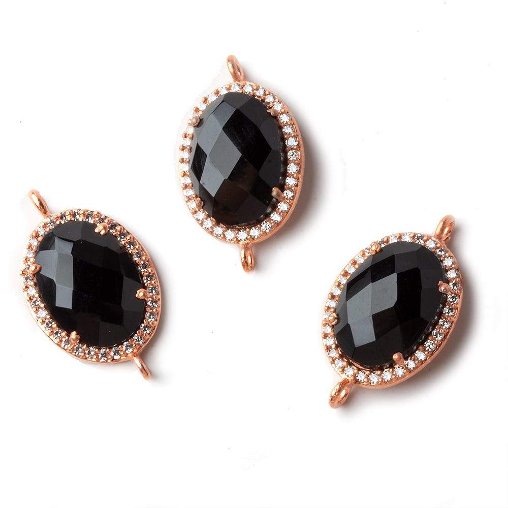 17x13mm Rose Gold CZ Bezel Black Chalcedony Oval Connector 1 piece