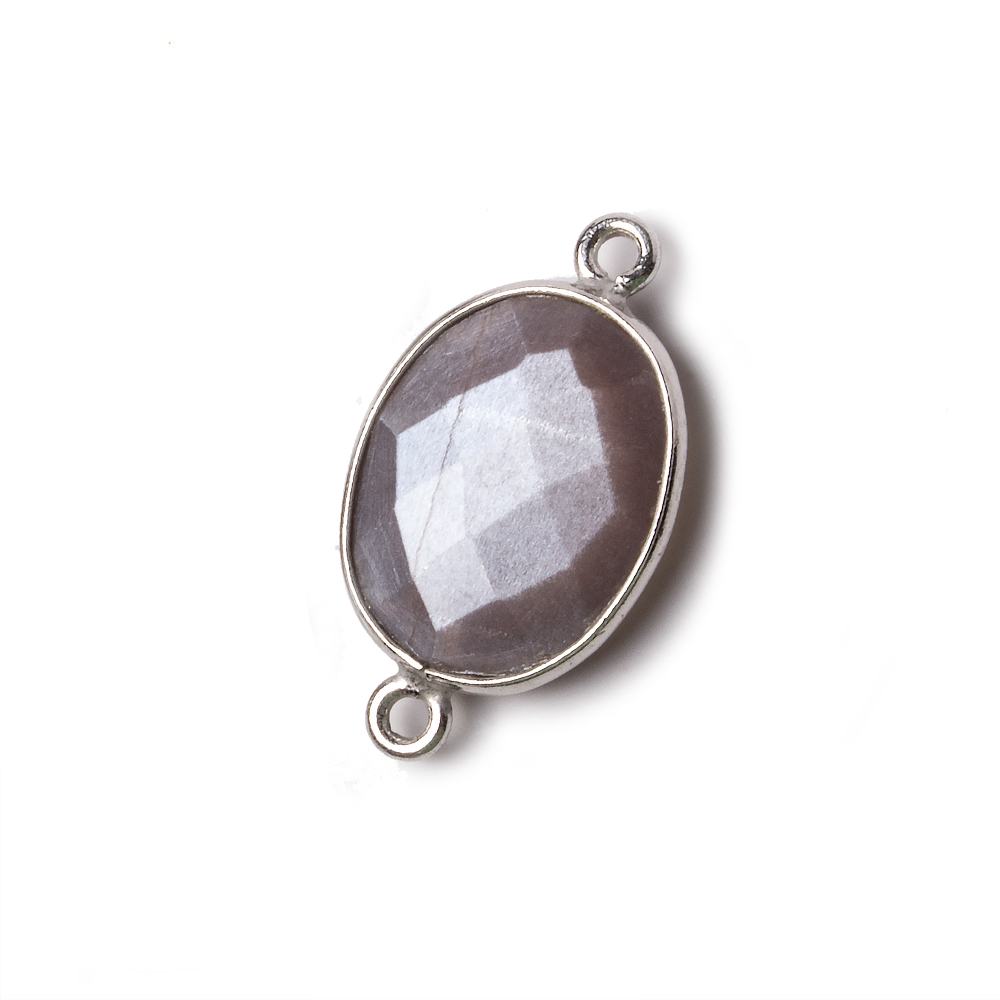 17x13mm Silver Bezel Chocolate Moonstone Faceted Oval Connector 1 piece