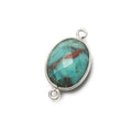 17x13mm Silver Bezel Chrysocolla Faceted Oval Connector 1 piece