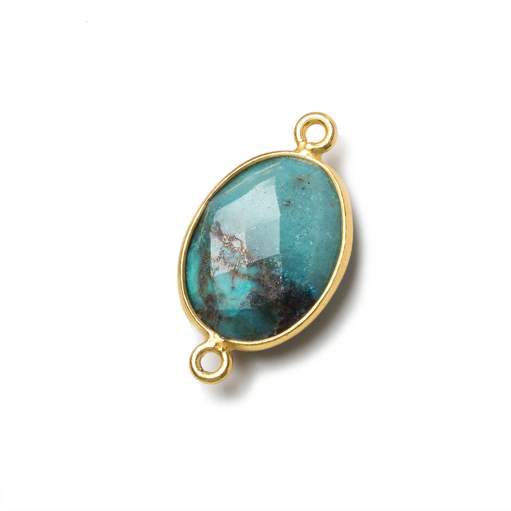 17x13mm Vermeil Bezel Chrysocolla Faceted Oval Connector 1 piece