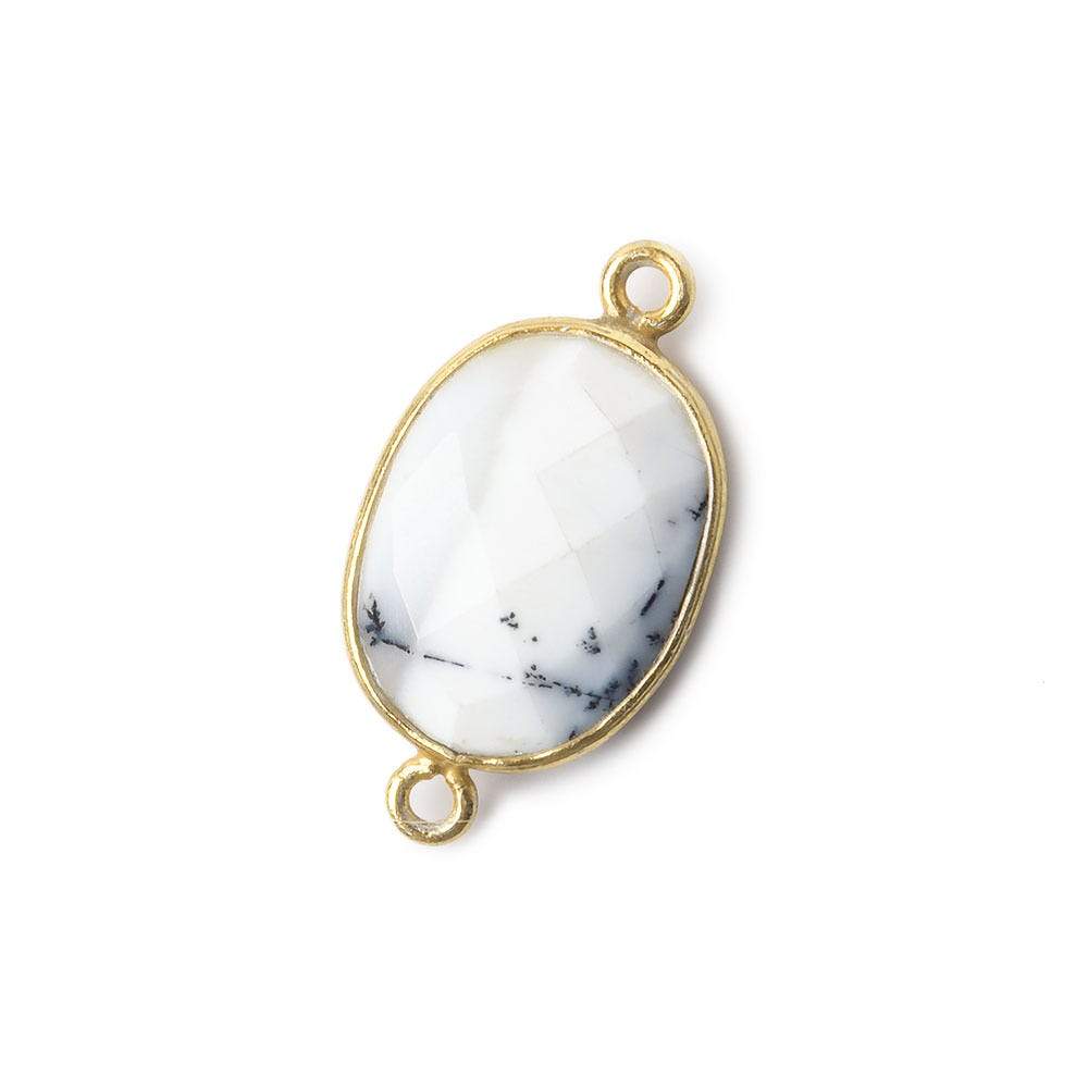 17x13mm Vermeil Bezel Dendritic Opal Opaque Faceted Oval Connector 1 piece