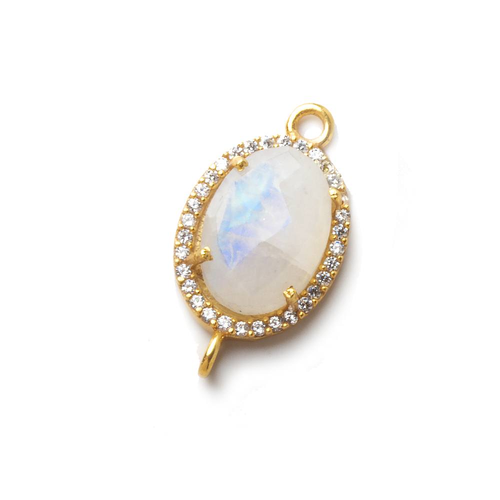 17x13mm Vermeil CZ Bezel Rainbow Moonstone Oval Connector 1 piece