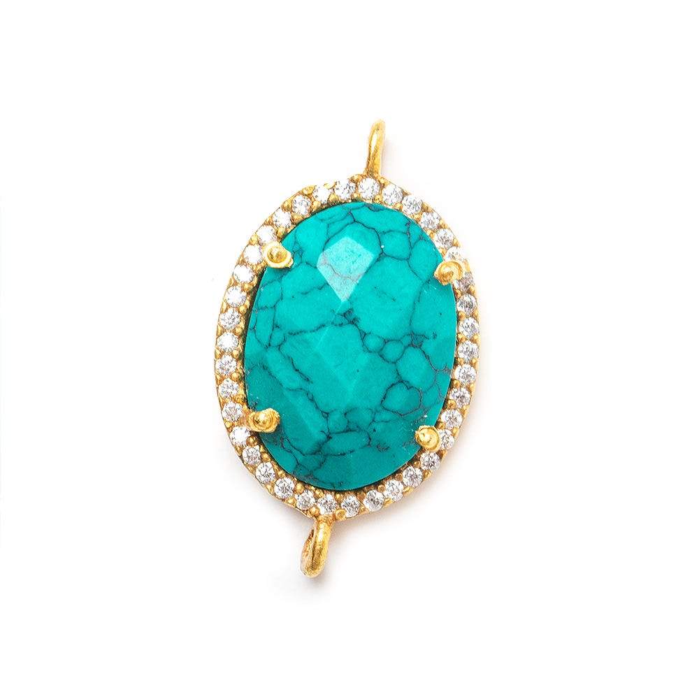 17x14mm Gold Bezel White CZ & Synthetic Turquoise Oval Connector 1 piece