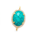 17x14mm Gold Bezel White CZ & Synthetic Turquoise Oval Connector 1 piece