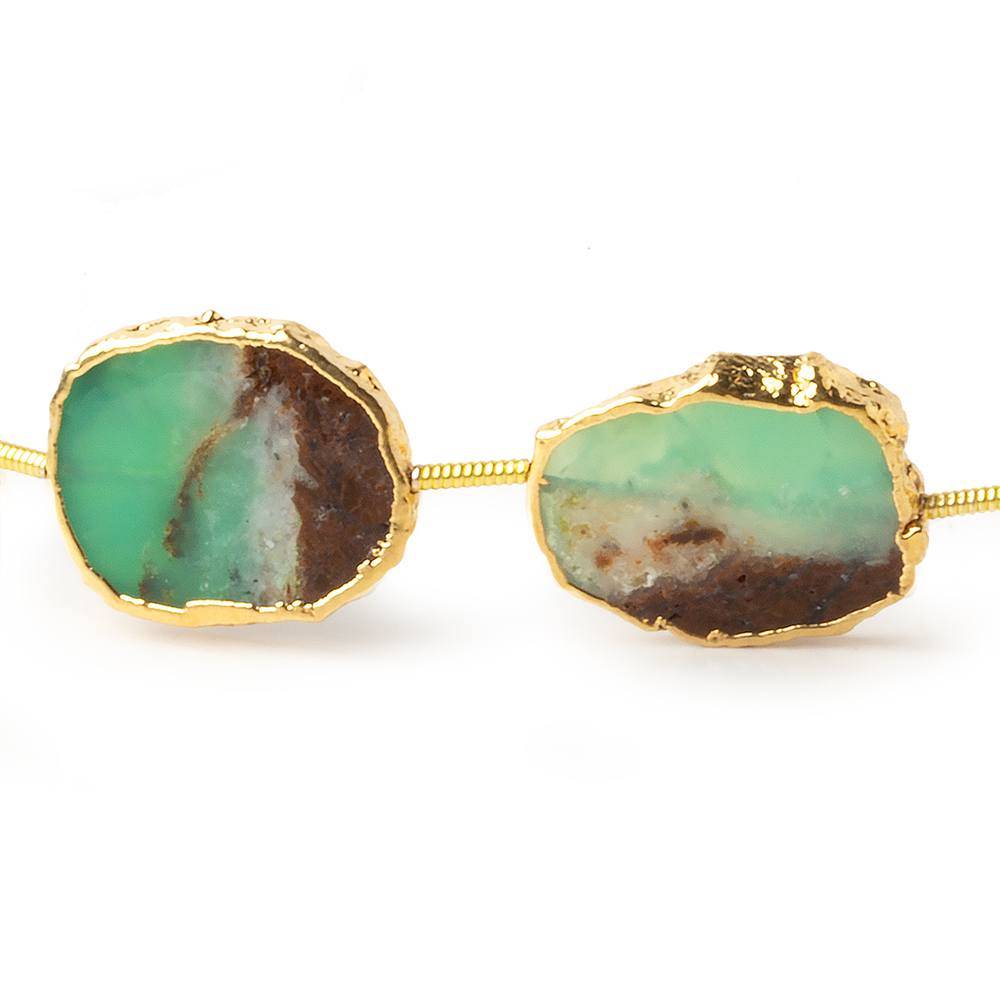 17x14mm Gold Leaf Chrysoprase & Matrix Slice Beads 9 pieces