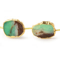 17x14mm Gold Leaf Chrysoprase & Matrix Slice Beads 9 pieces