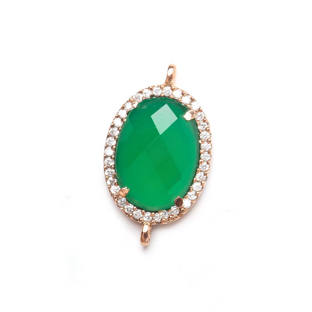 17x14mm Rose Gold Bezel White CZ & Green Onyx (color treated) Oval Connector 1 piece