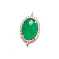 17x14mm Rose Gold Bezel White CZ & Green Onyx (color treated) Oval Connector 1 piece