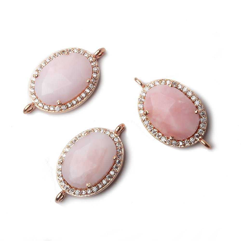 17x14mm Rose Gold CZ Bezel Pink Peruvian Opal Oval Connector  1 piece