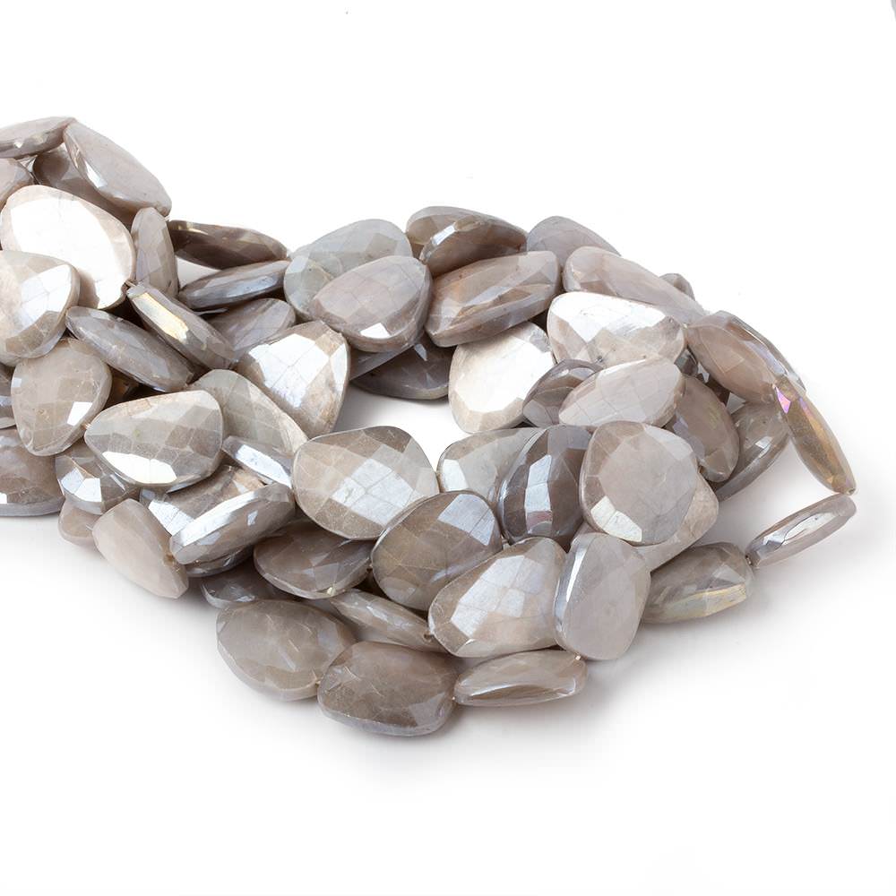 Mystic Platinum Grey  Moonstone Faceted Flat Nuggets 13.5 inch 15 beads