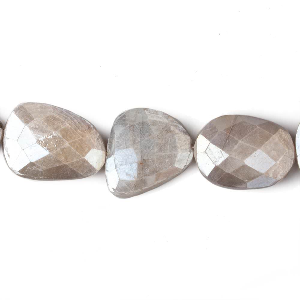 Mystic Platinum Grey  Moonstone Faceted Flat Nuggets 13.5 inch 15 beads