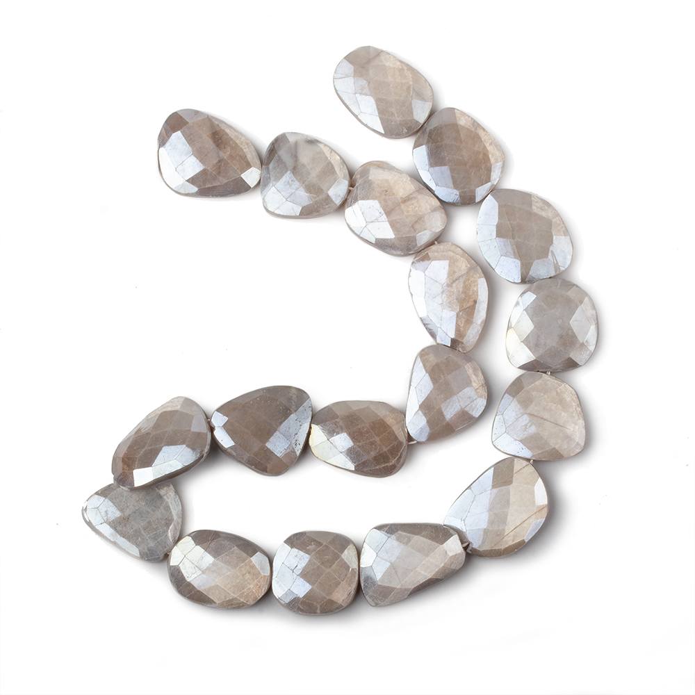 Mystic Platinum Grey  Moonstone Faceted Flat Nuggets 13.5 inch 15 beads