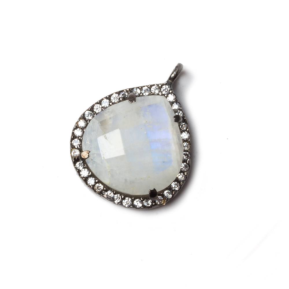 17x17mm Black Gold Bezeled CZ & Rainbow Moonstone Heart Pendant 1 piece