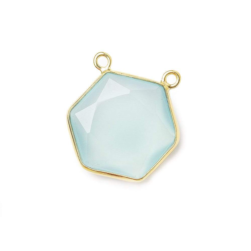 17x17mm Vermeil Bezel Sea Green Chalcedony Hexagon Connector 1 piece
