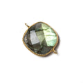 17x17mm Vermeil Rope Bezel Labradorite faceted pillow Connector 1 piece