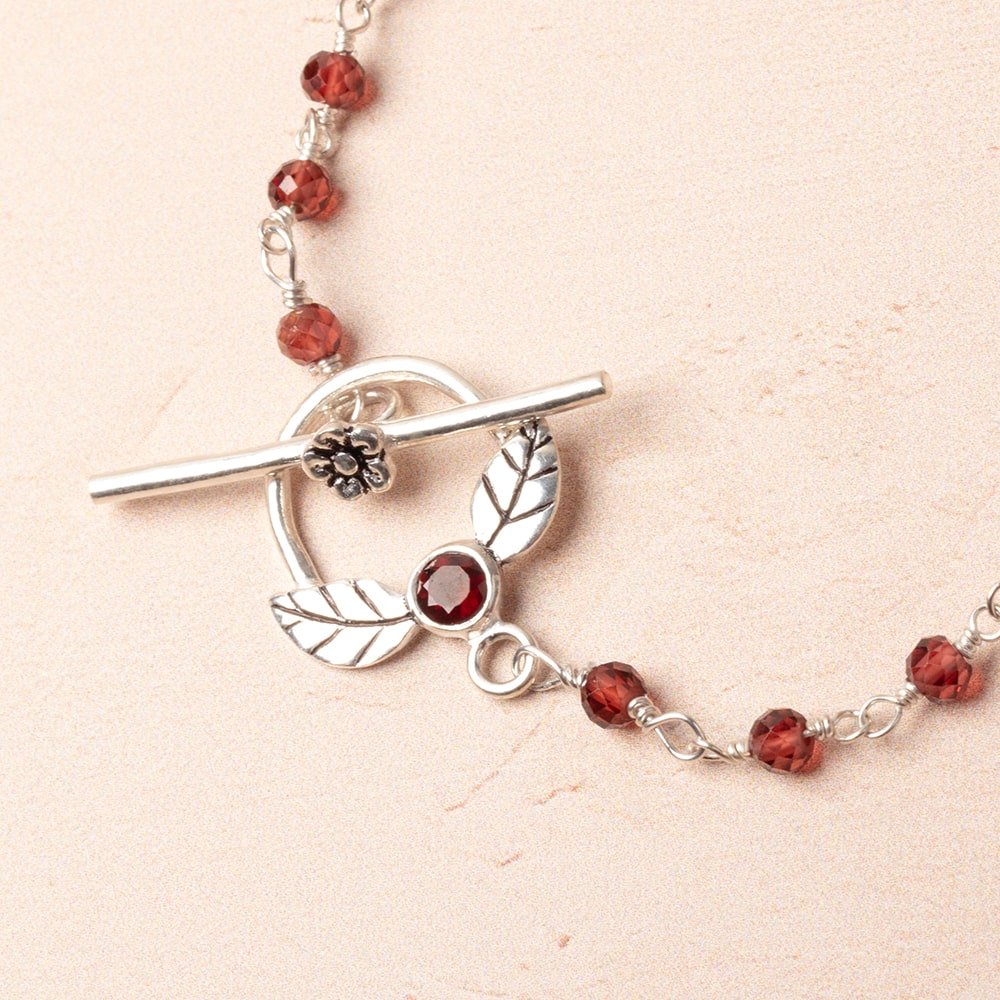 17x18mm Antiqued Sterling Silver Toggle with Leaves and Garnet 1 piece