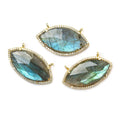 17x33mm Vermeil Bezel CZ & Labradorite Marquise East West Connector