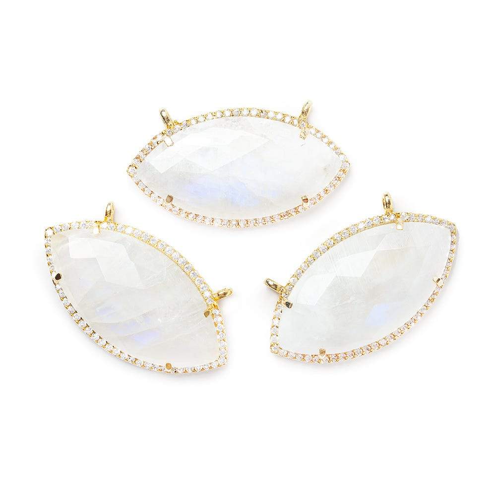 17x33mm Vermeil Bezel CZ & Rainbow Moonstone Marquise East West Connector 1 focal bead