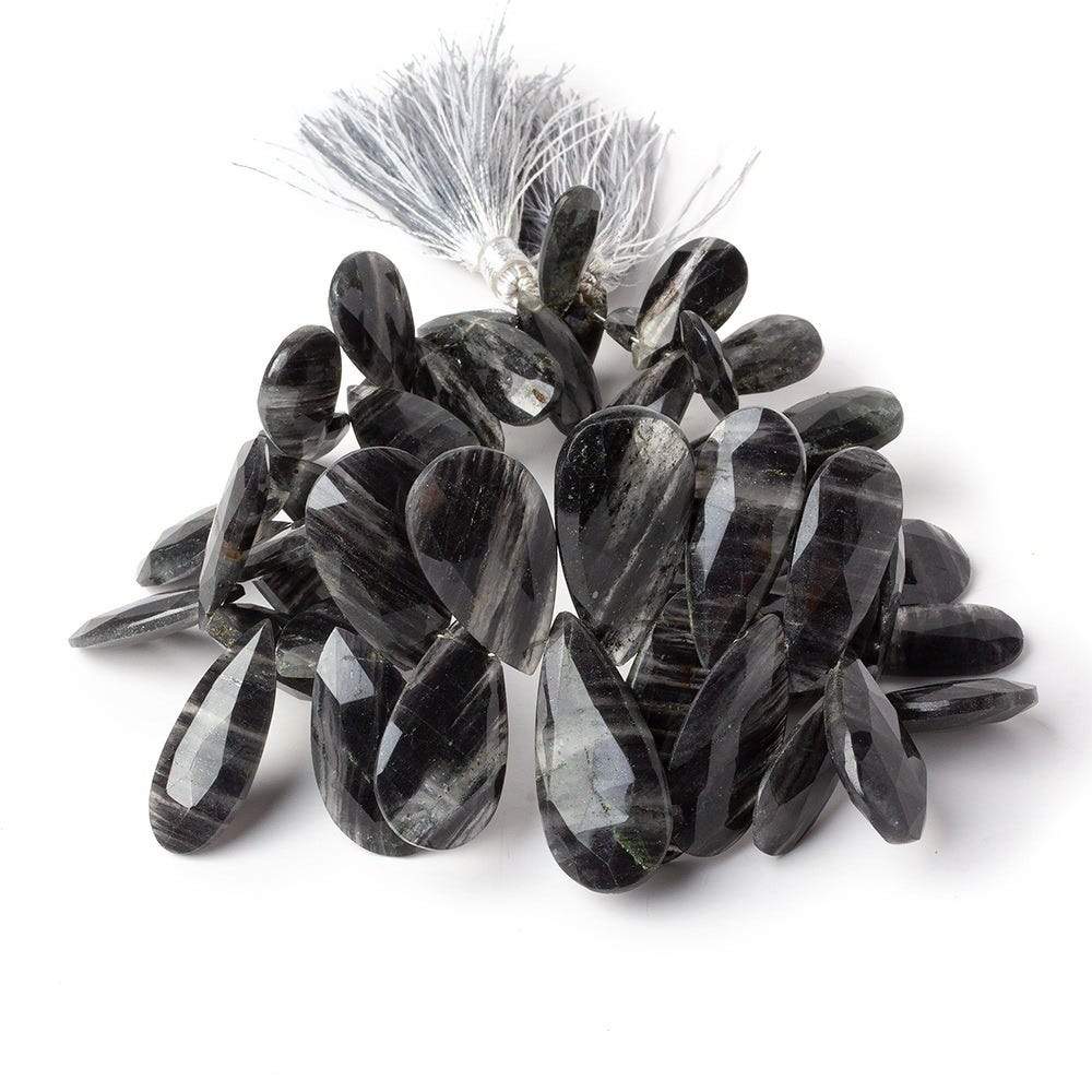 17x7-28x13mm Black Moss Quartz Faceted Pear Beads 9 inch 45 pieces