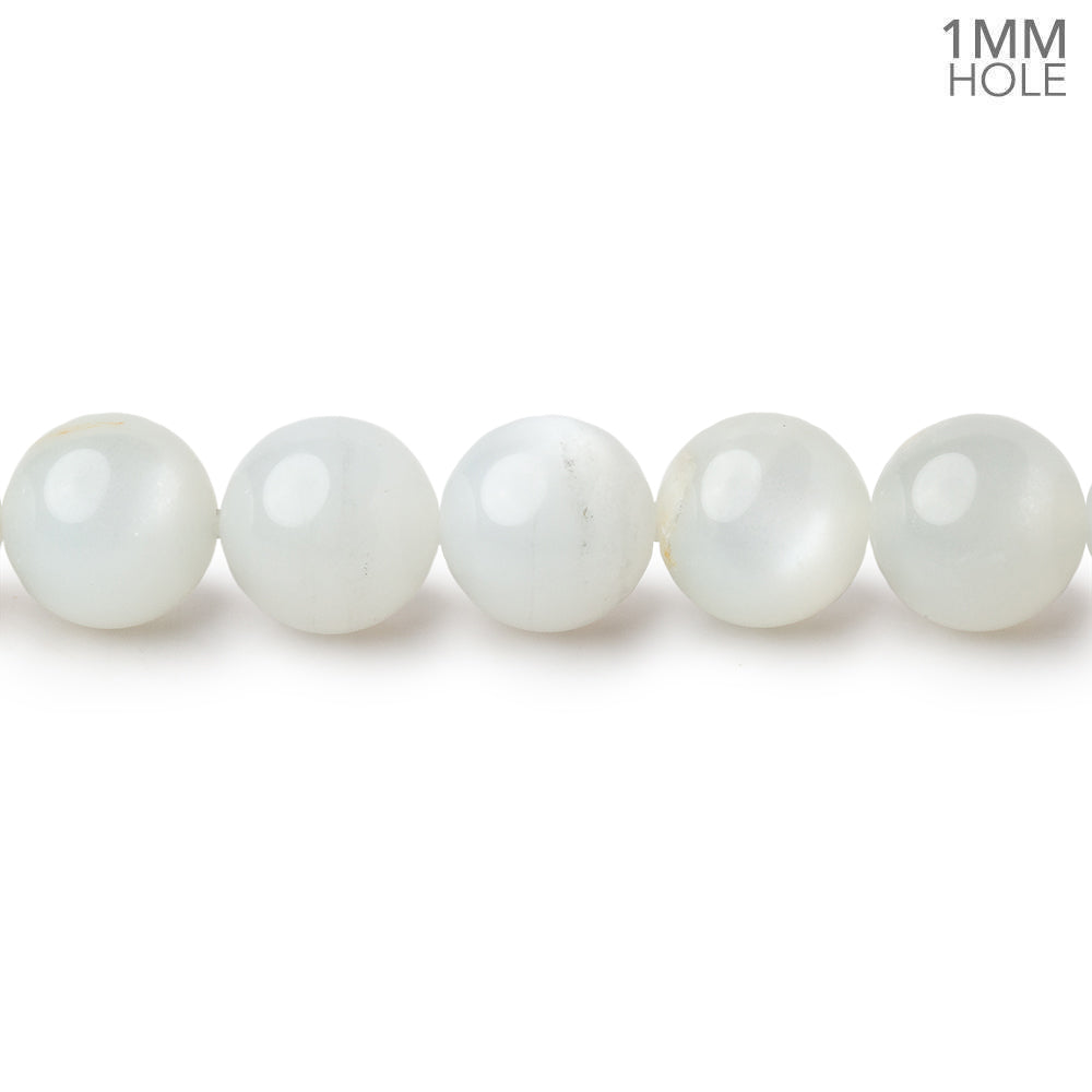 8mm White Moonstone Plain Rounds 16 inch 52 beads 1mm Large Hole AA