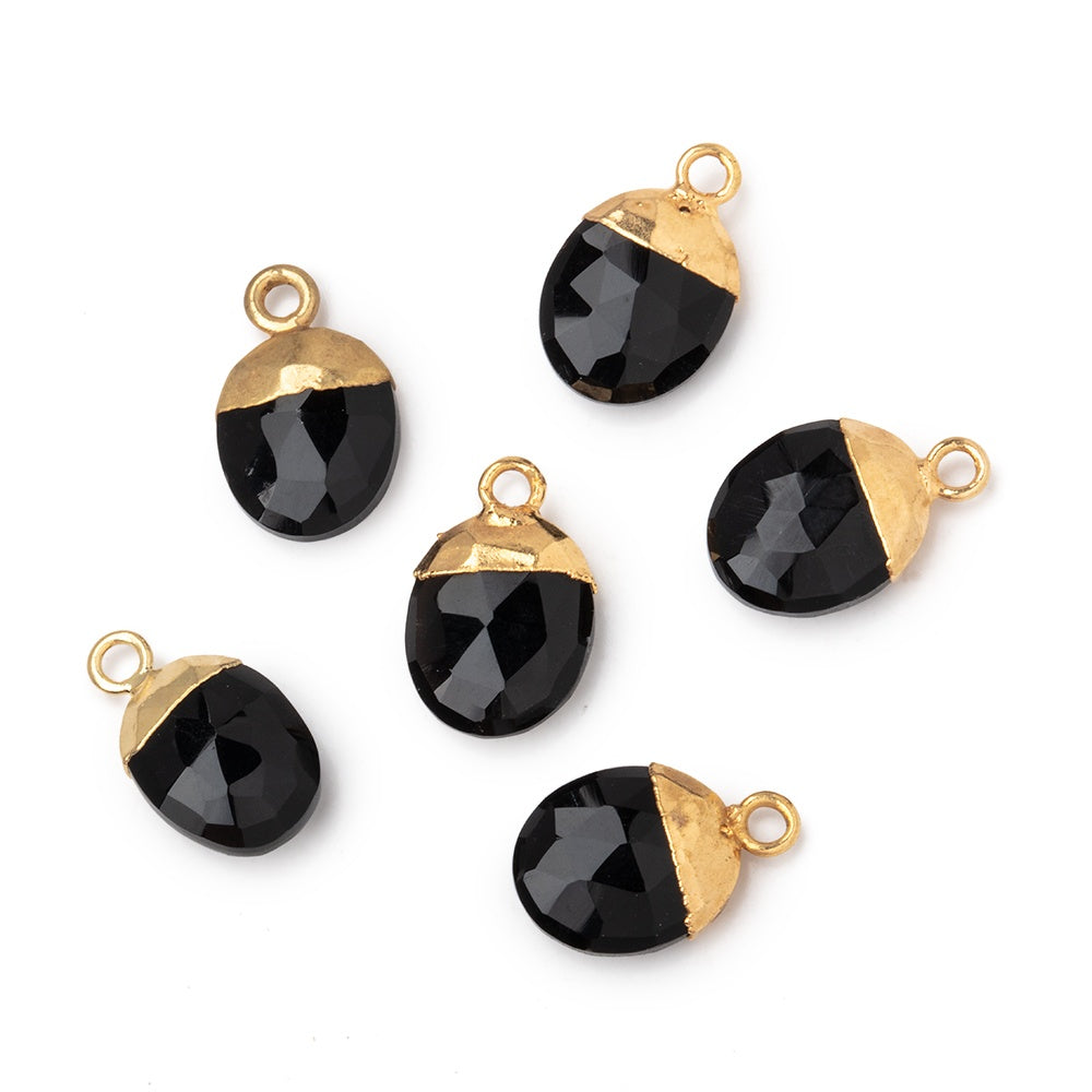 10x8mm Gold Leafed Black Chalcedony Oval Pendant 1 piece