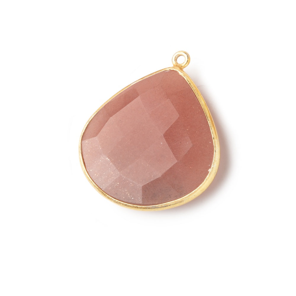 26x26mm Vermeil Angel Skin Peach Moonstone faceted heart Pendant 1 piece