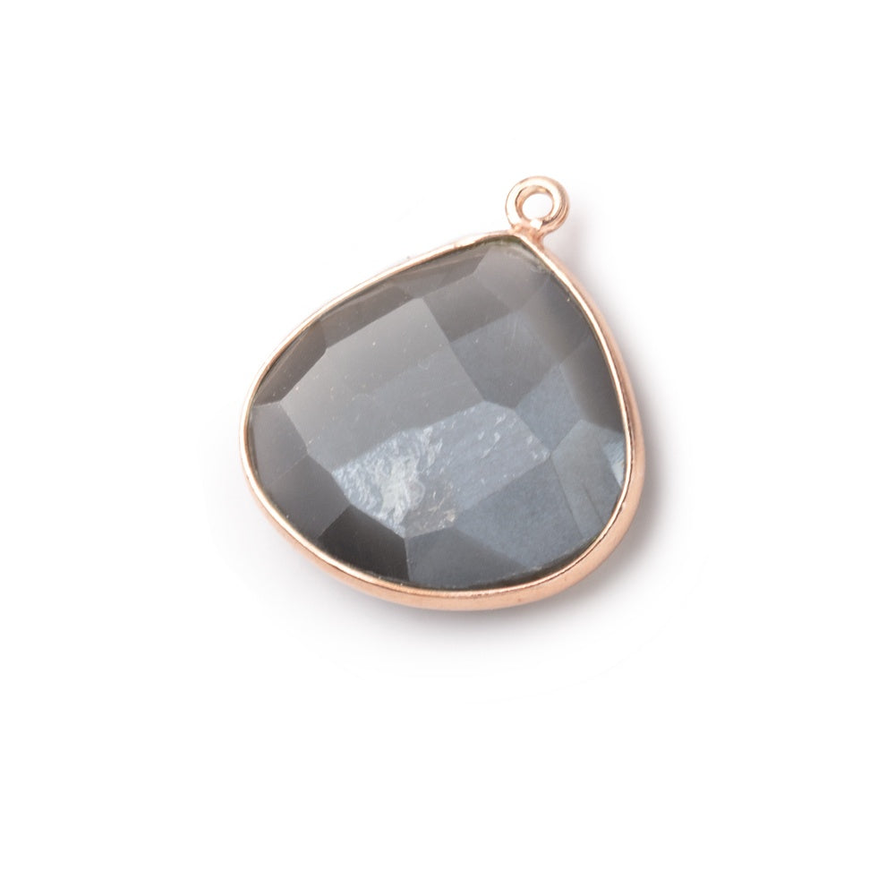 22mm Rose Gold .925 Bezel Platinum Grey Moonstone Heart Pendant 1 piece