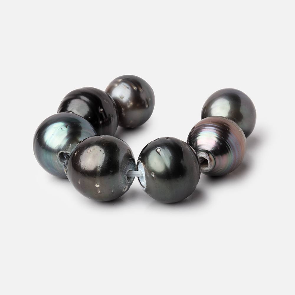 12-14mm Peacock Tahitian Large Hole Saltwater Pearls 3.5 inch 7 pieces