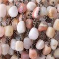 7x7-11x7mm Pink Peruvian Opal Plain Nuggets on Black Gold plated Chain