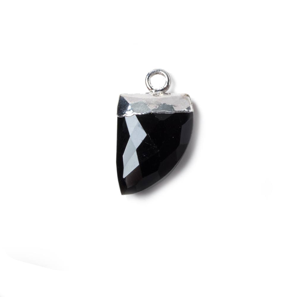 18x10mm Silver Leafed Black Chalcedony Horn Pendants 1 piece
