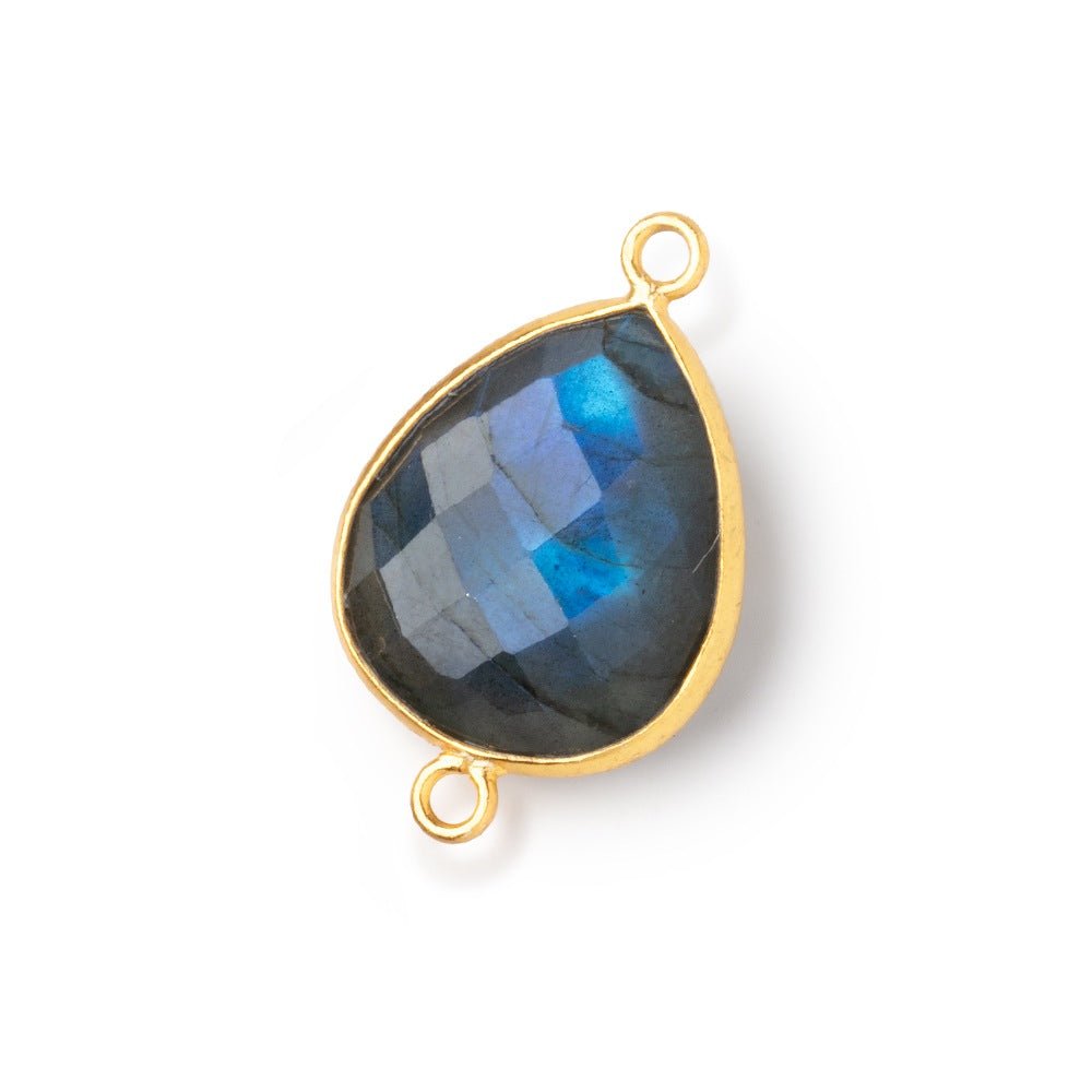 18x15mm Vermeil Bezel Blue Flash Labradorite Faceted Pear 1 Connector