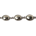 18x9mm Pyrite calibrated facet oval Black Gold Bezeled Chain by the foot 16pcs