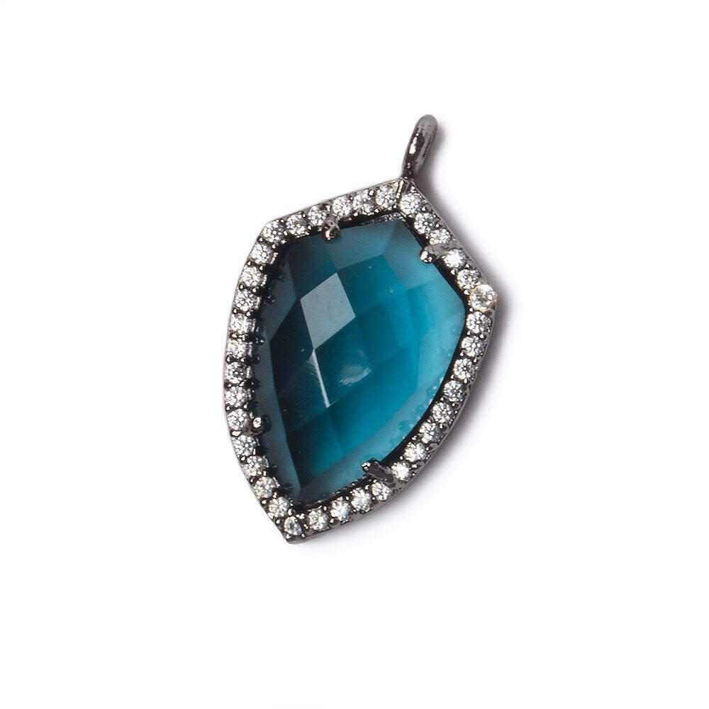 19.5x15mm Black Gold Bezel White CZ and London Blue Quartz Shield Pendant 1 focal piece