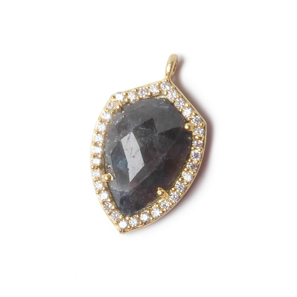 19.5x15mm Vermeil Bezel CZ and Blue Sapphire Shield Pendant 1 focal piece